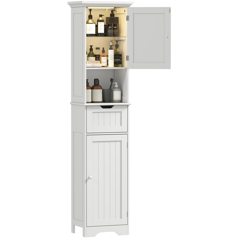 Portland 2 Door Single Drawer Single Shelf Tall Bathroom Storage Cabinet with LED Light Image 2
