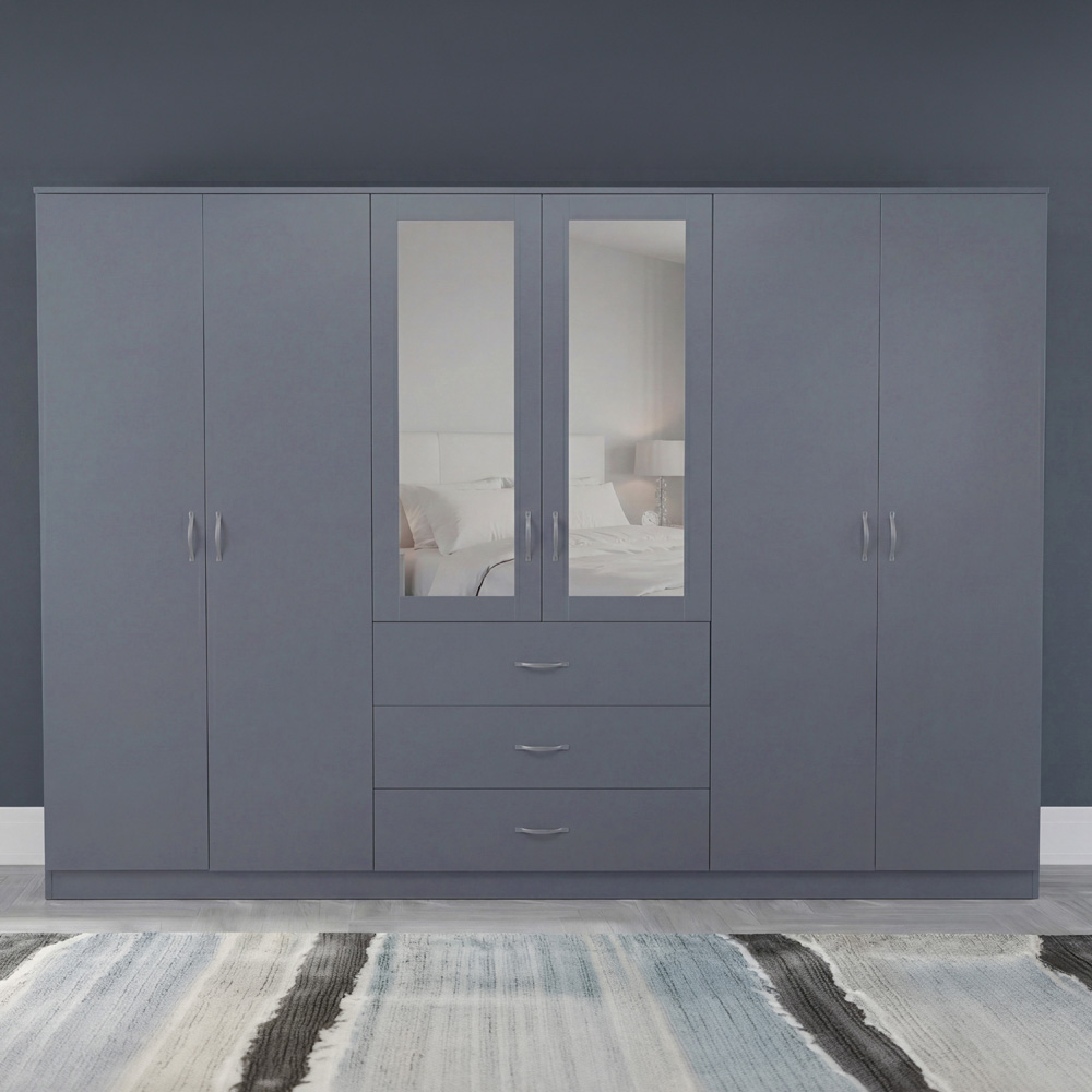 VIDA DESIGNS Riano 6 Door 3 Drawer Grey Mirrored Wardrobe Image 3