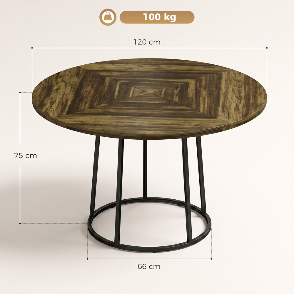HOMCOM 6 Seater Round Dining Table Rustic Brown Image 9