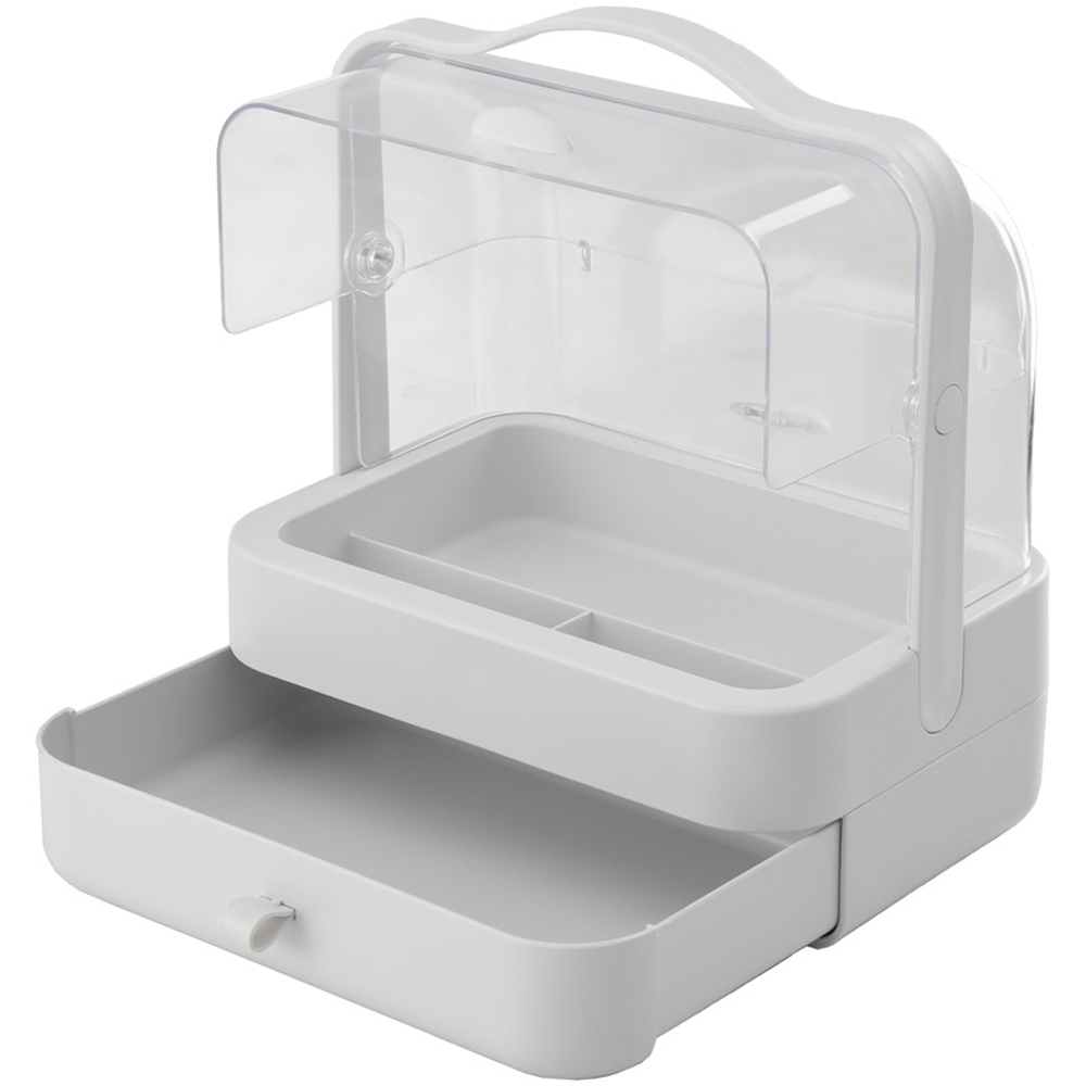 H&O Direct Single Tier White Portable Dustproof Makeup Storage Box Image 2