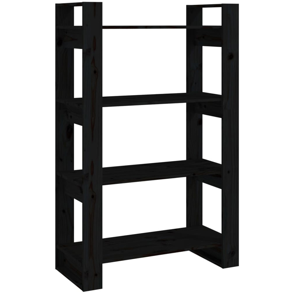 vidaXL 4 Shelf Black Solid Pine Wood Bookcase Image 2