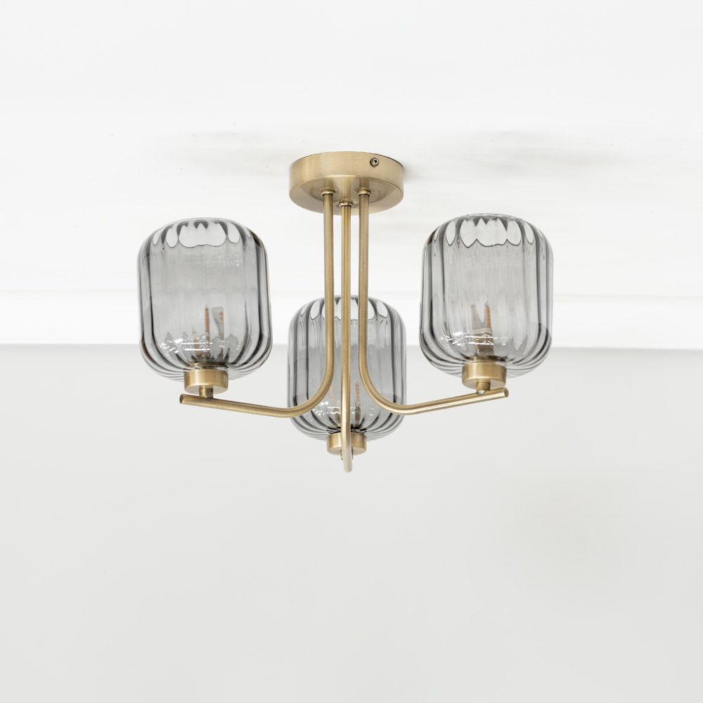 ValueLights Amelie 3 Way Ribbed Glass Gold Stem LED Ceiling Pendant Light Image 5