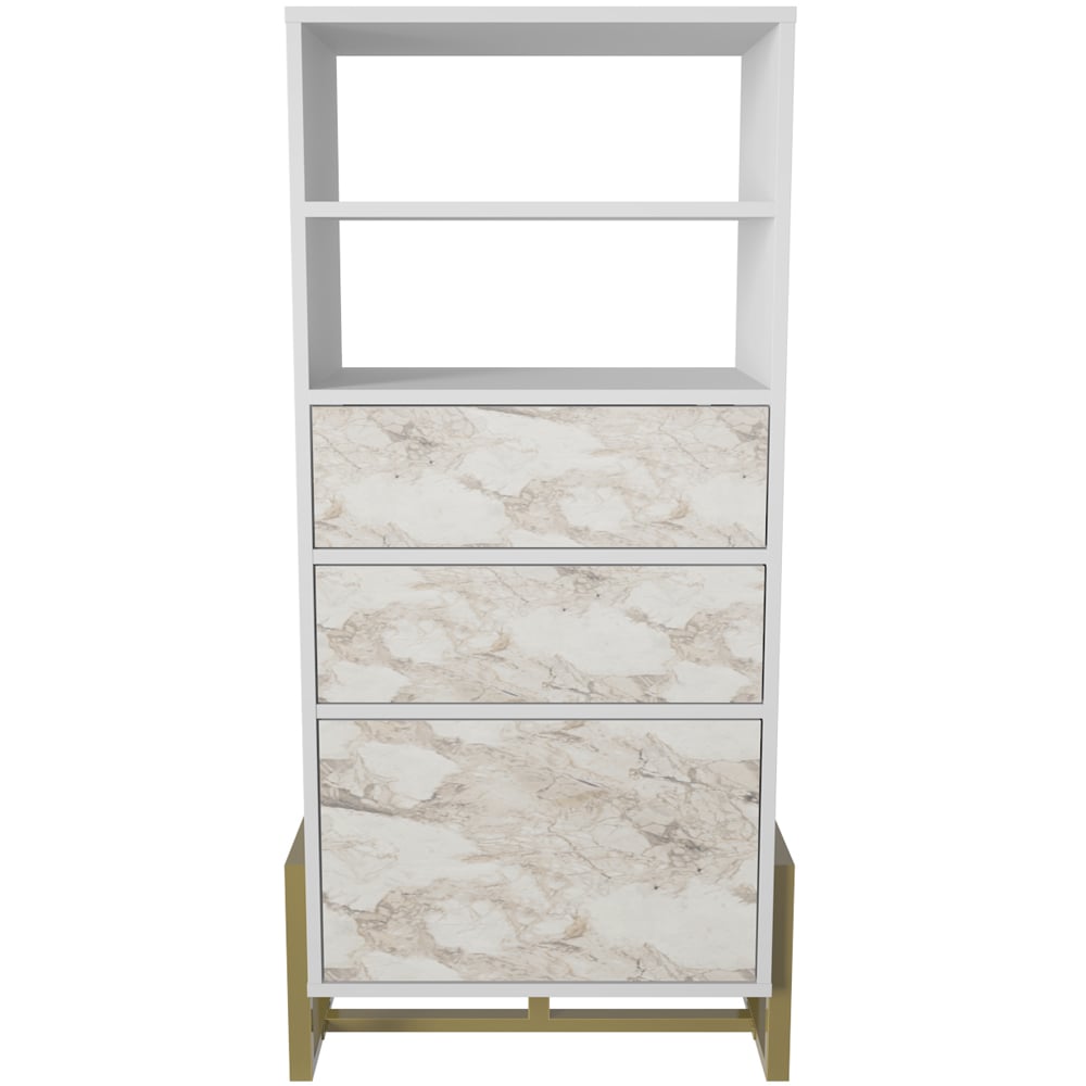 Decorotika Utopie 3 Door 2 Shelf White and White Marble Effect Modern Bookshelf Image 2