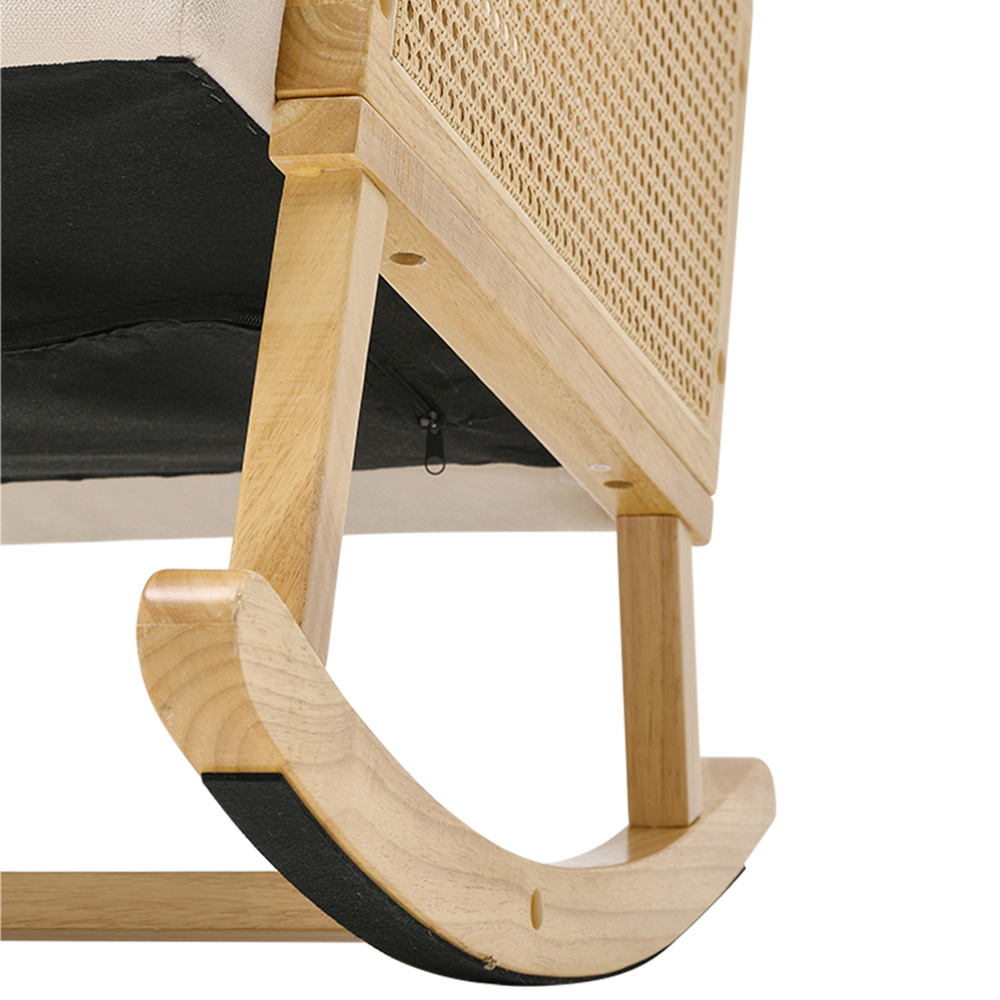 Living and Home Cream Linen Wooden Rocking Chair Image 6
