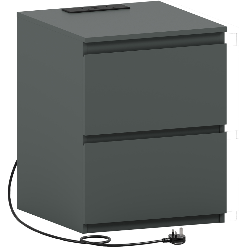 VIDA DESIGNS Denver 2 Drawer Green Large Bedside Chest with Power Outlet Image 2