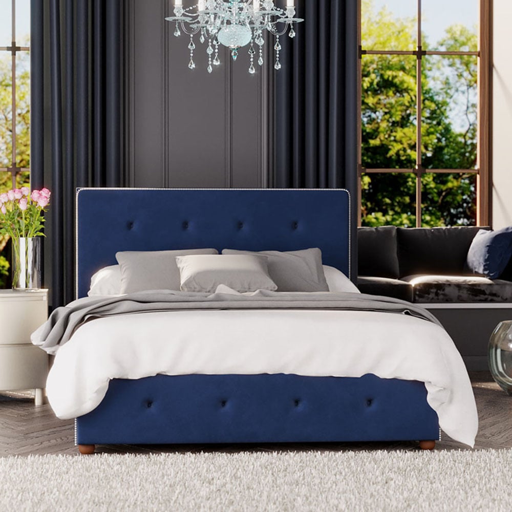 Laurence Llewelyn-Bowen Hesper King Size Navy Plush Velvet Ottoman Bed Image 1
