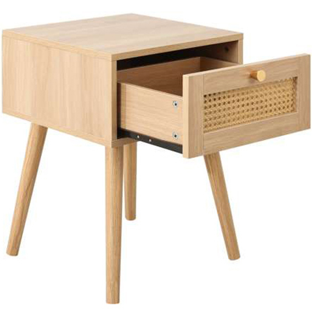 Croxley Single Drawer Oak Rattan Bedside Table Image 3