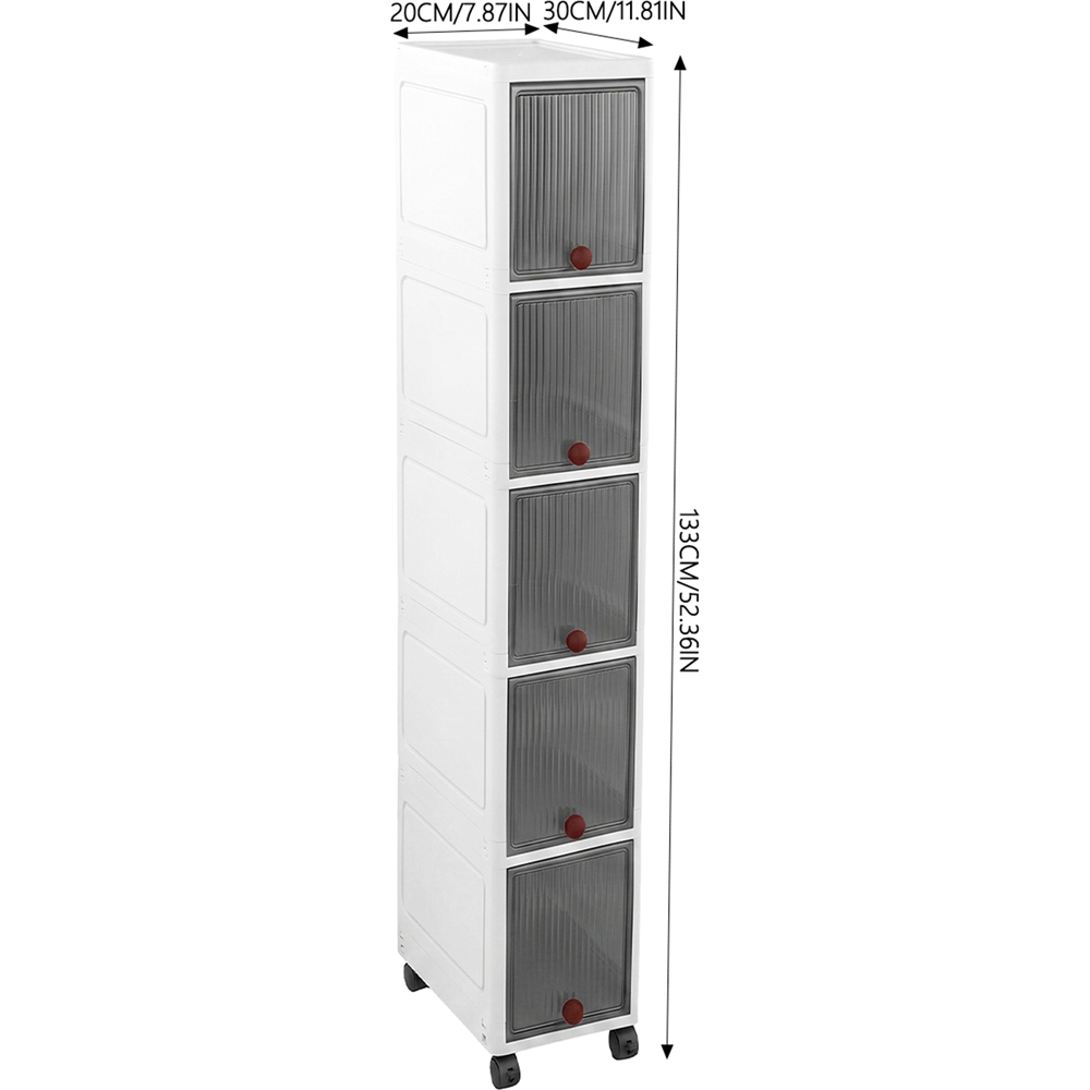 Living and Home 5-Tier Transparent Grey Slim Storage Cabinet with Wheels Image 8