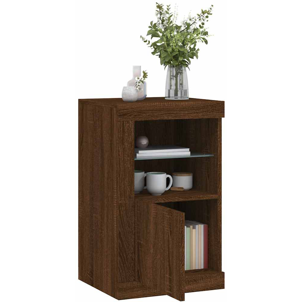 vidaXL Single Door 2 Shelf LED Brown Oak Side Cabinet Image 3