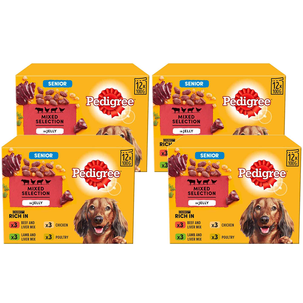 Pedigree Mixed in Jelly Senior Wet Dog Food Pouches 100g Case of 4 x 12 Pack Image 1