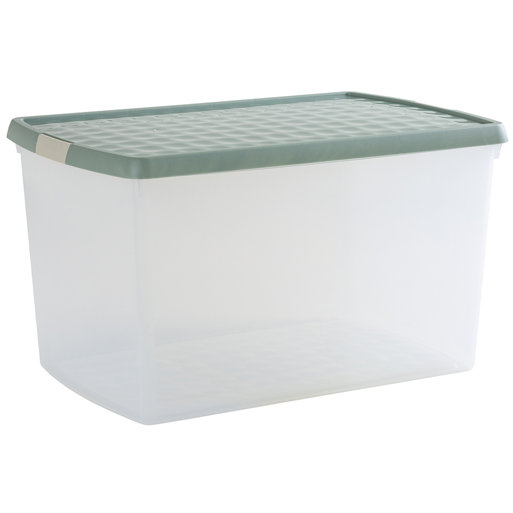 Wham Clip 62L Clear Green Milieu and Stone Rectangular Storage Box with Lid 4 Pack Image 1