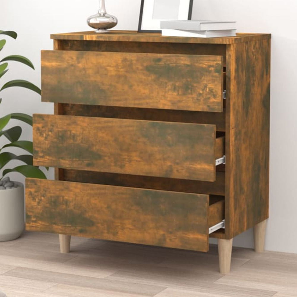 vidaXL 3 Drawer Smoked Oak Sideboard Image 1