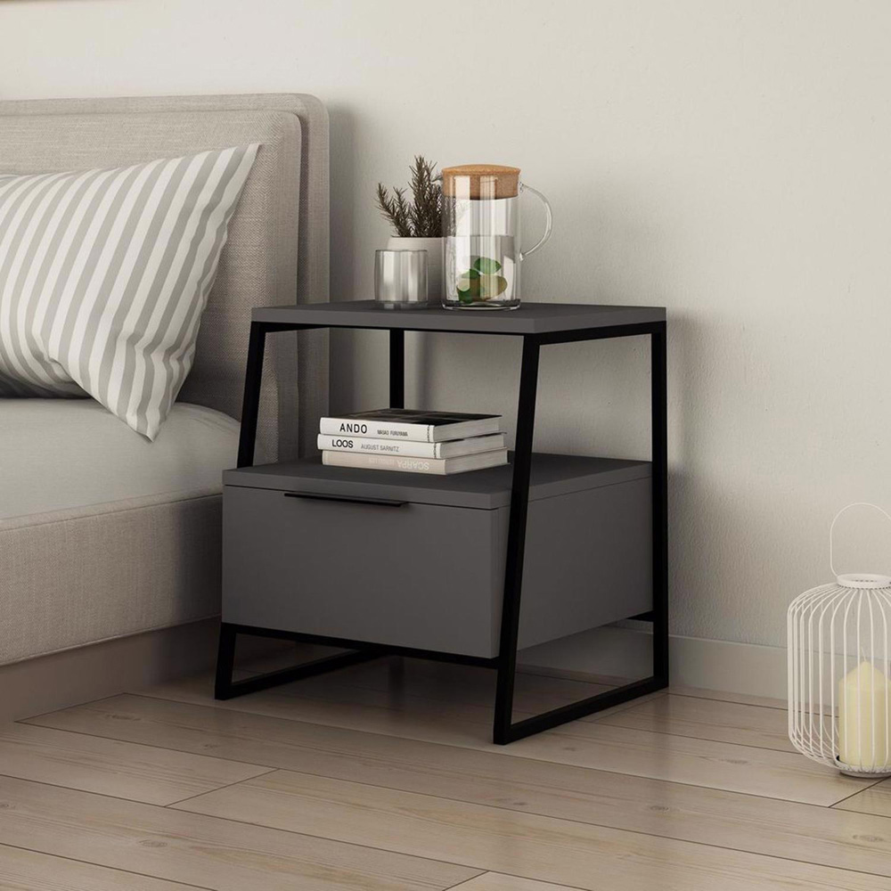 FWStyle Pal Single Door Single Shelf Anthracite Bedside Table Image 5