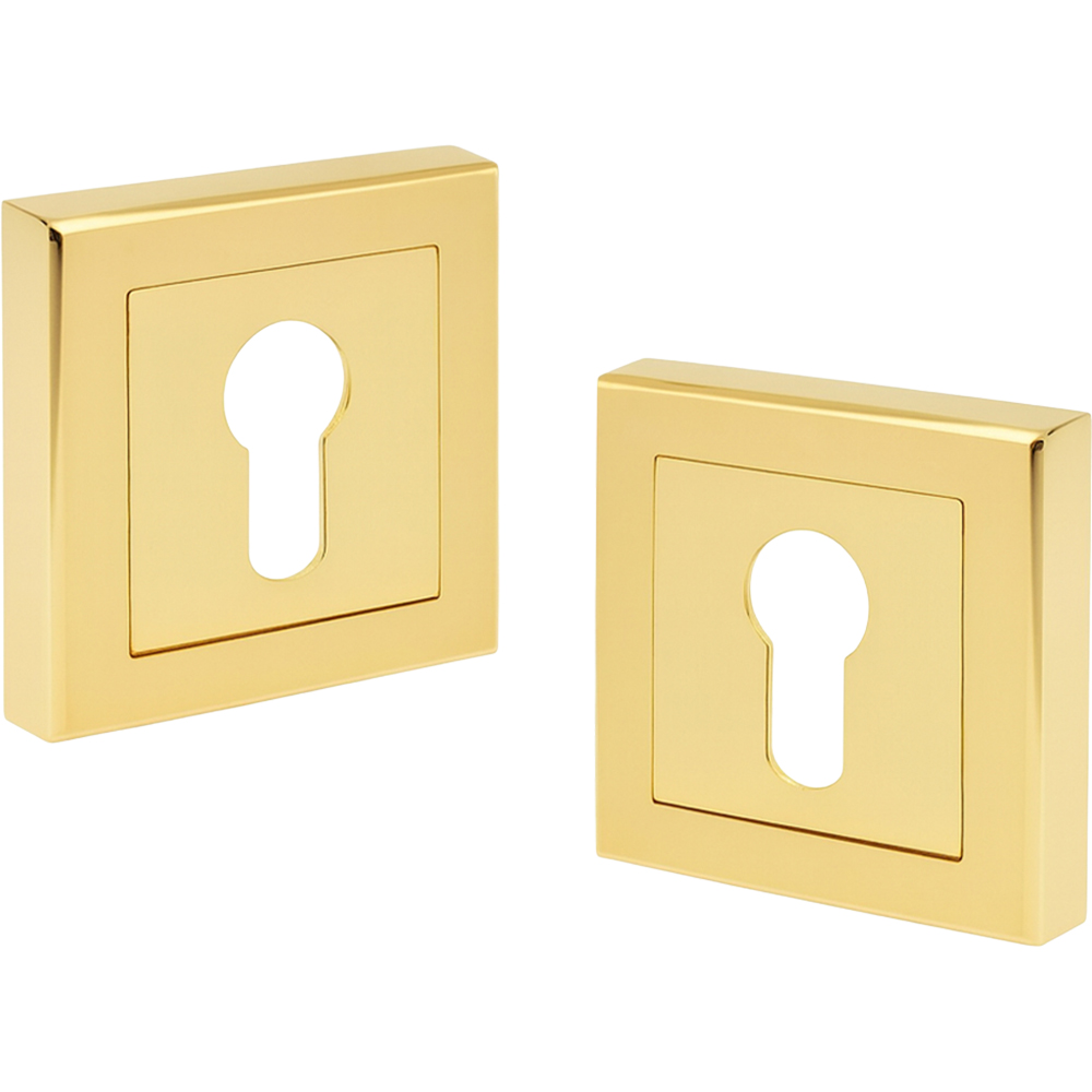 Golden Grace Electro Brass Square Rose 3 and 5 Lever Escutcheon Euro Key Hole Image 1
