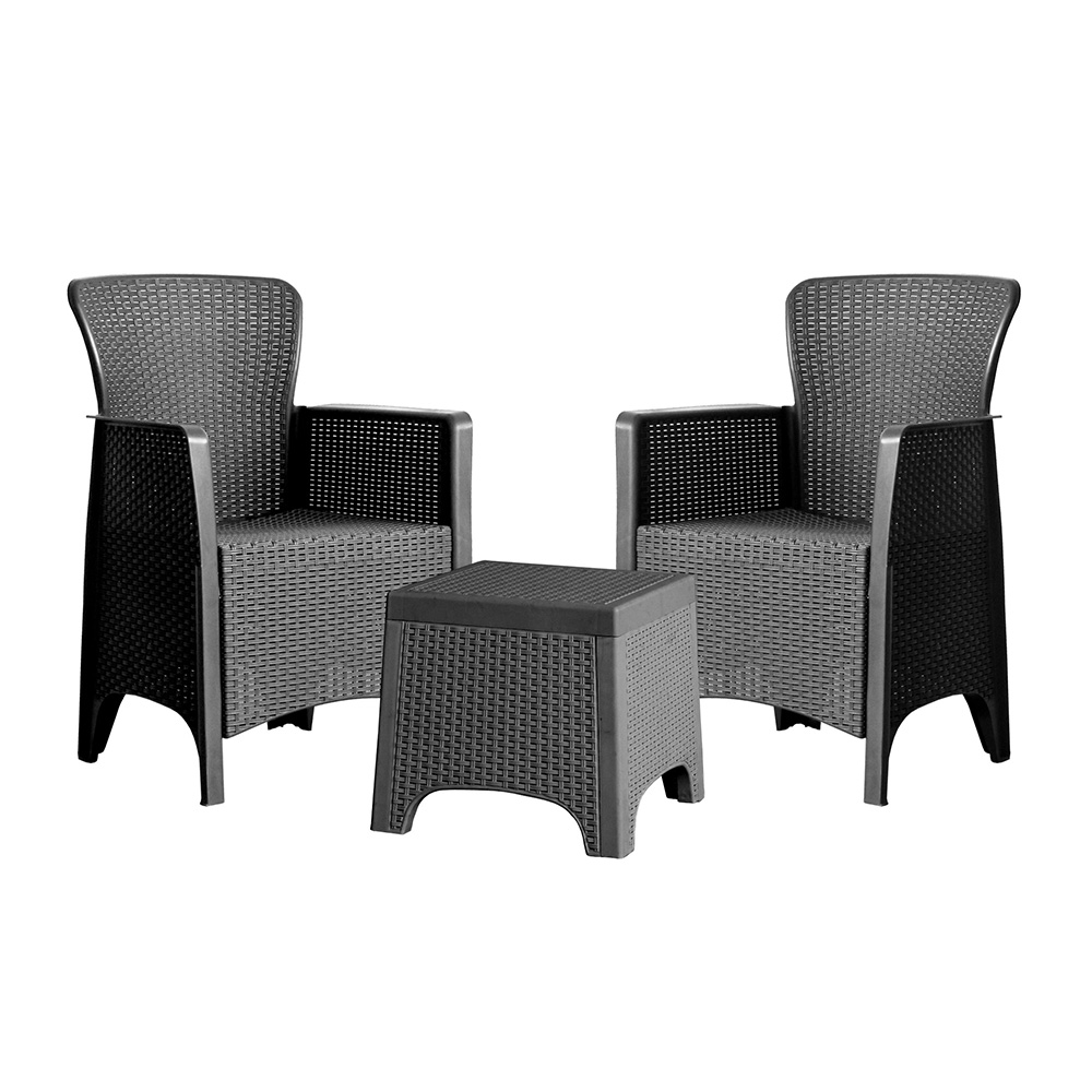 Wilko Amora Set of 2 Large Rattan Effect Chairs and Small Table Anthracite Image 1