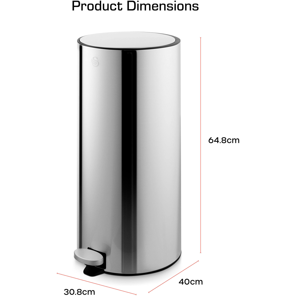 Swan Stainless Steel Round Pedal Bin 30L Image 9