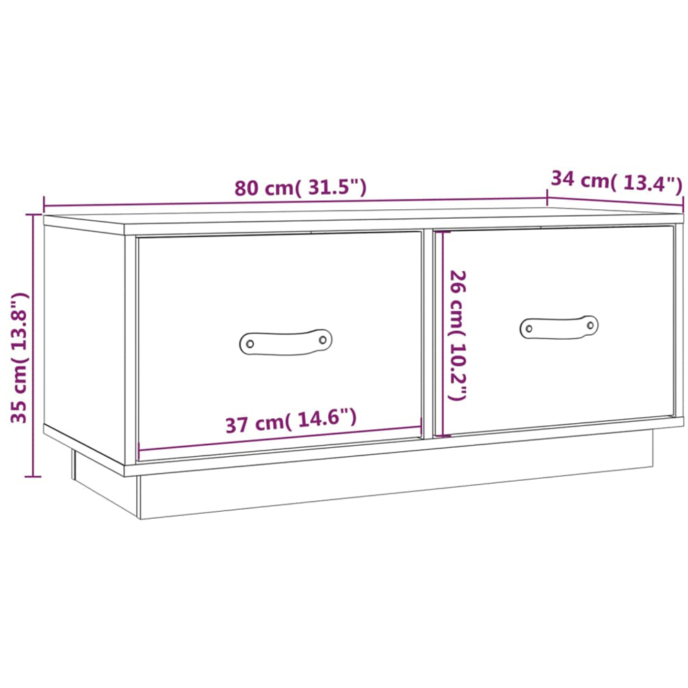 vidaXL 2 Drawer Black Solid Pine Wood TV Cabinet Image 9