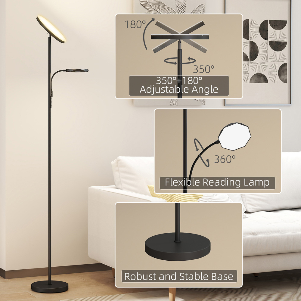 HOMCOM 2 Way Black Floor Lamp with 4 Scene Modes Image 4