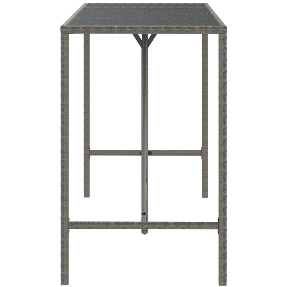 vidaXL Grey Polyrattan Glass Top Bar Table 110 x 70 x 180cm Image 4