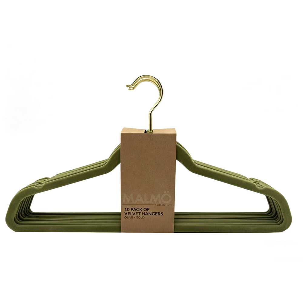 Pack of 10 Malmo Velvet Garment Hangers Olive Image 4
