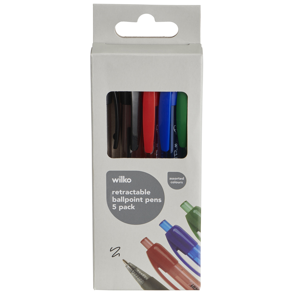 Wilko Retractable Ball Pens Assorted Colour 5 Pack Image 7