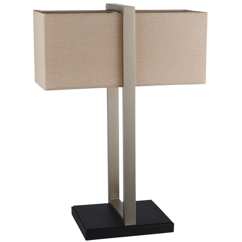 Merano Livigno Natural Linen Satin Nickel Table Lamp Image 1