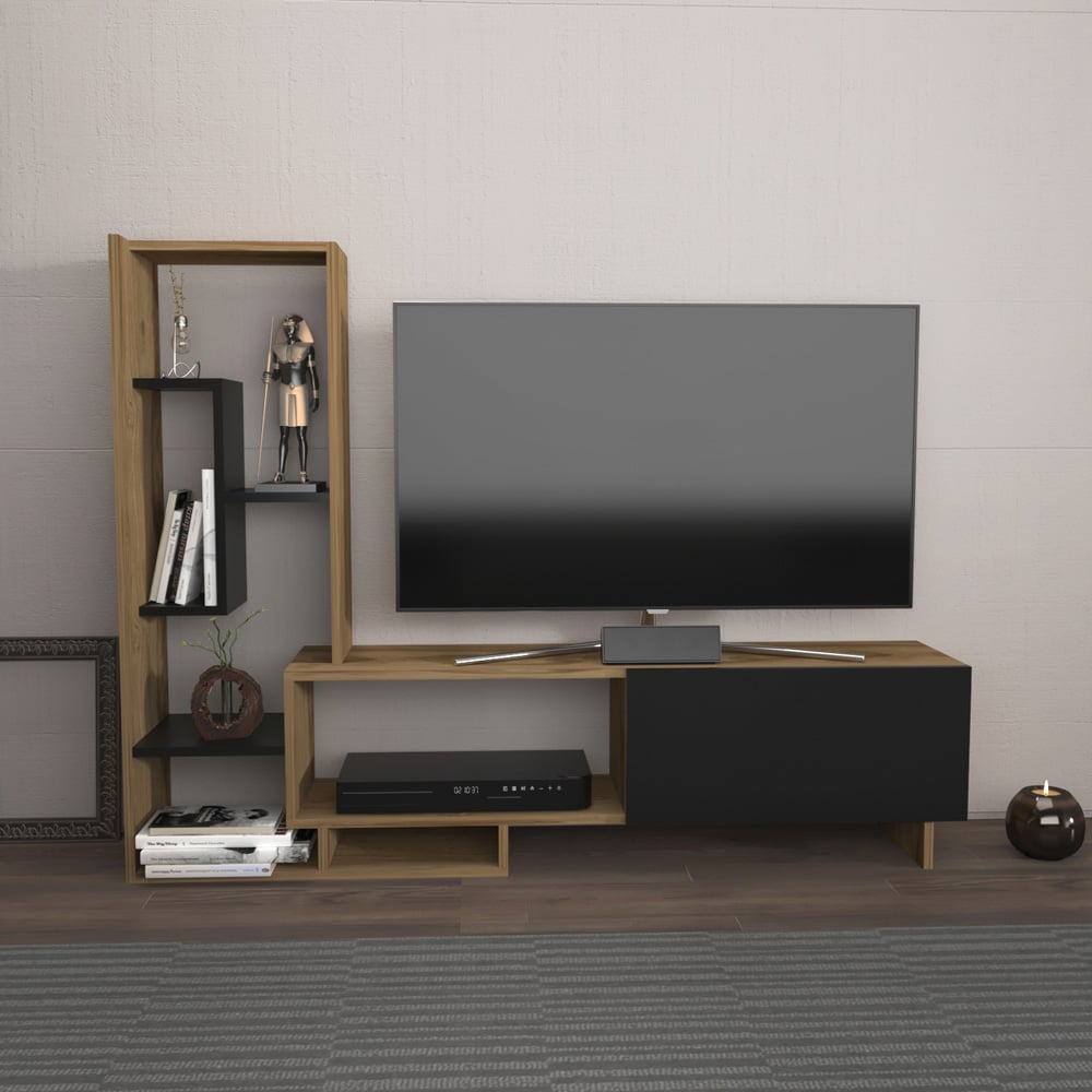 Decorotika Pega 6 Shelf Black and Oak TV Unit Image 6