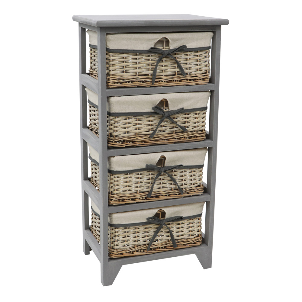 JVL Sherborne Matt Grey 4 Drawer Tall Willow Storage Unit Image 1