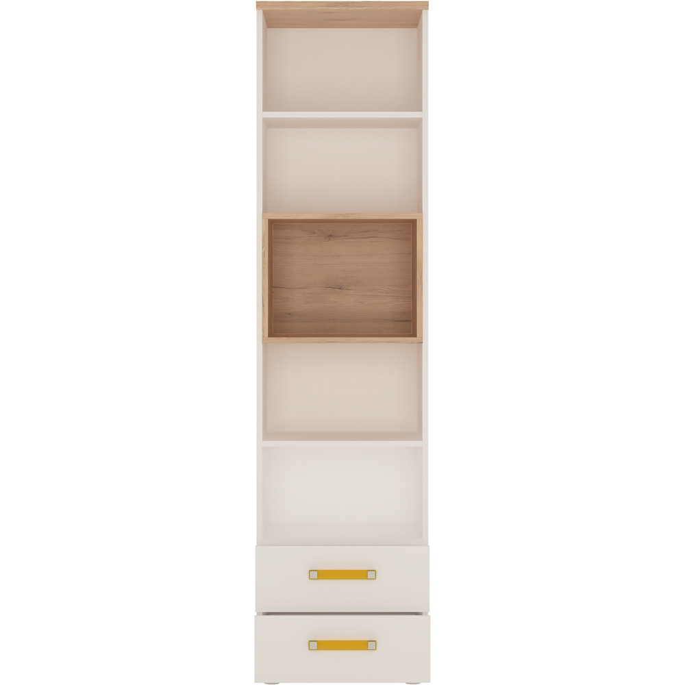 Florence 4KIDS 2 Drawer 5 Shelf Oak and White Tall Bookcase with Orange Handles Image 3