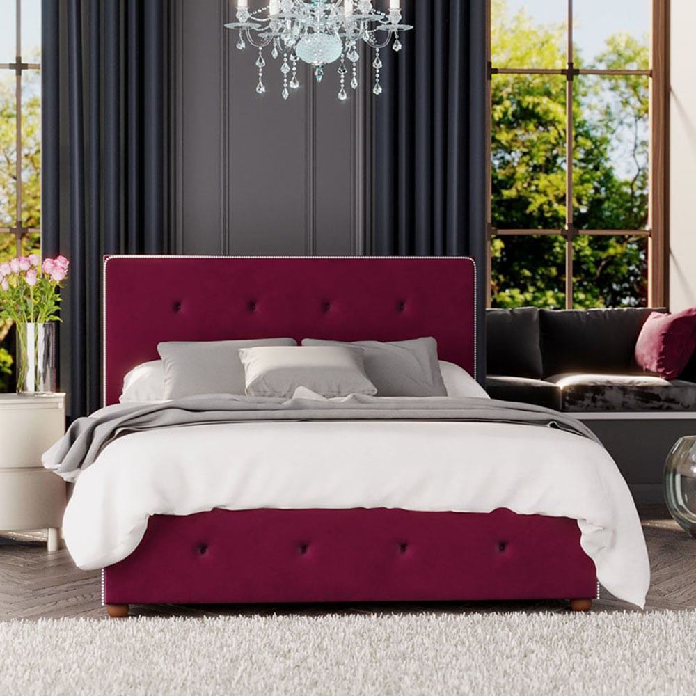 Laurence Llewelyn-Bowen Hesper Small Double Berry Plush Velvet Ottoman Bed Image 1