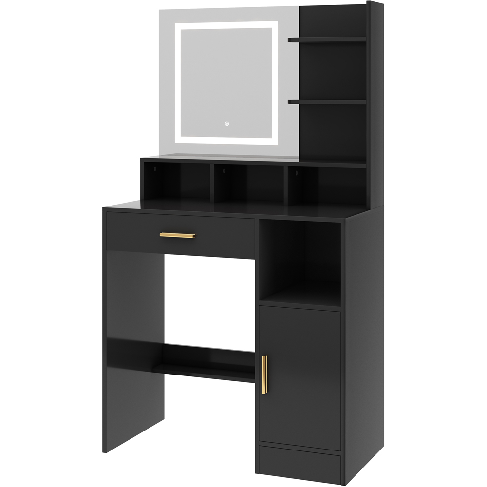 Brooklyn Truro Single Door Single Drawer 7 Shelf Black Adjustable Dressing Table with LED Mirror Image 2