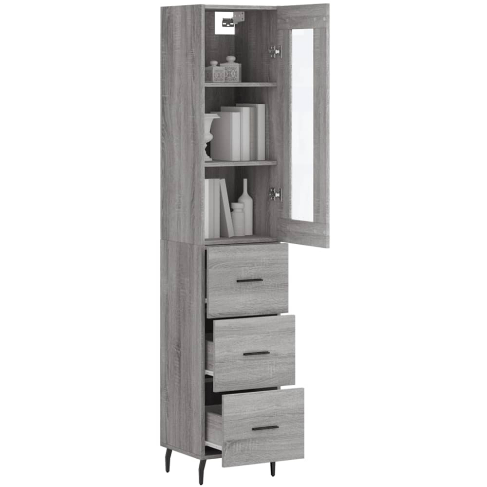 vidaXL Single Glass Door 3 Shelf Grey Sonoma Highboard Image 3