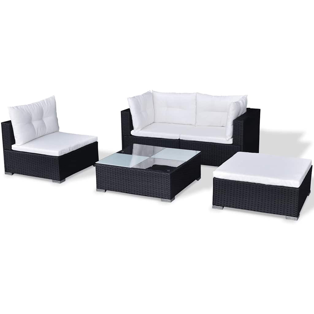 Walplus 5 Piece Black Poly Rattan Garden Lounge Set with Cushions Image 3