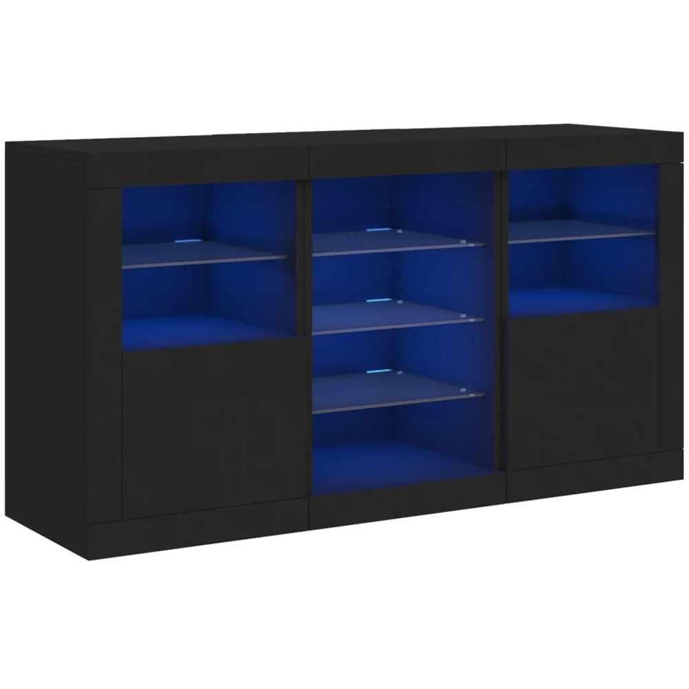 vidaXL 2 Door 8 Shelf Black Wooden Sideboard with LED Lights Image 2