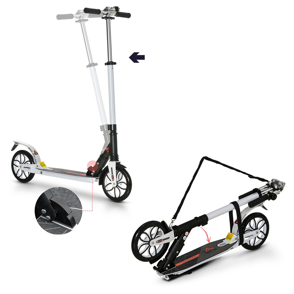 HOMCOM Kick Scooter with Adjustable Handlebars and Shock Absoprtion White and Black Image 3