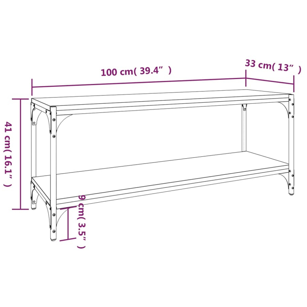 vidaXL Single Shelf Smoked Oak Wood and Steel TV Cabinet Image 9