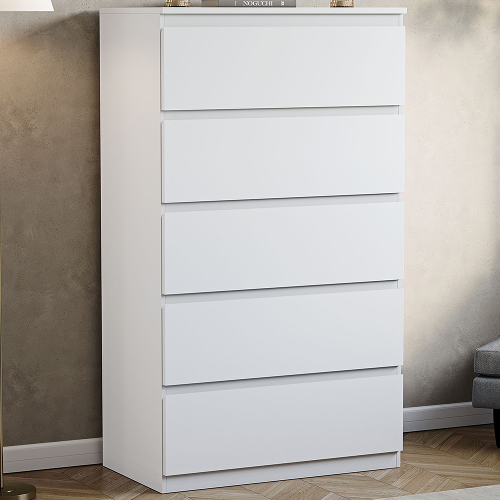 VIDA DESIGNS Denver 5 Drawer White Chest of Drawers Image 1