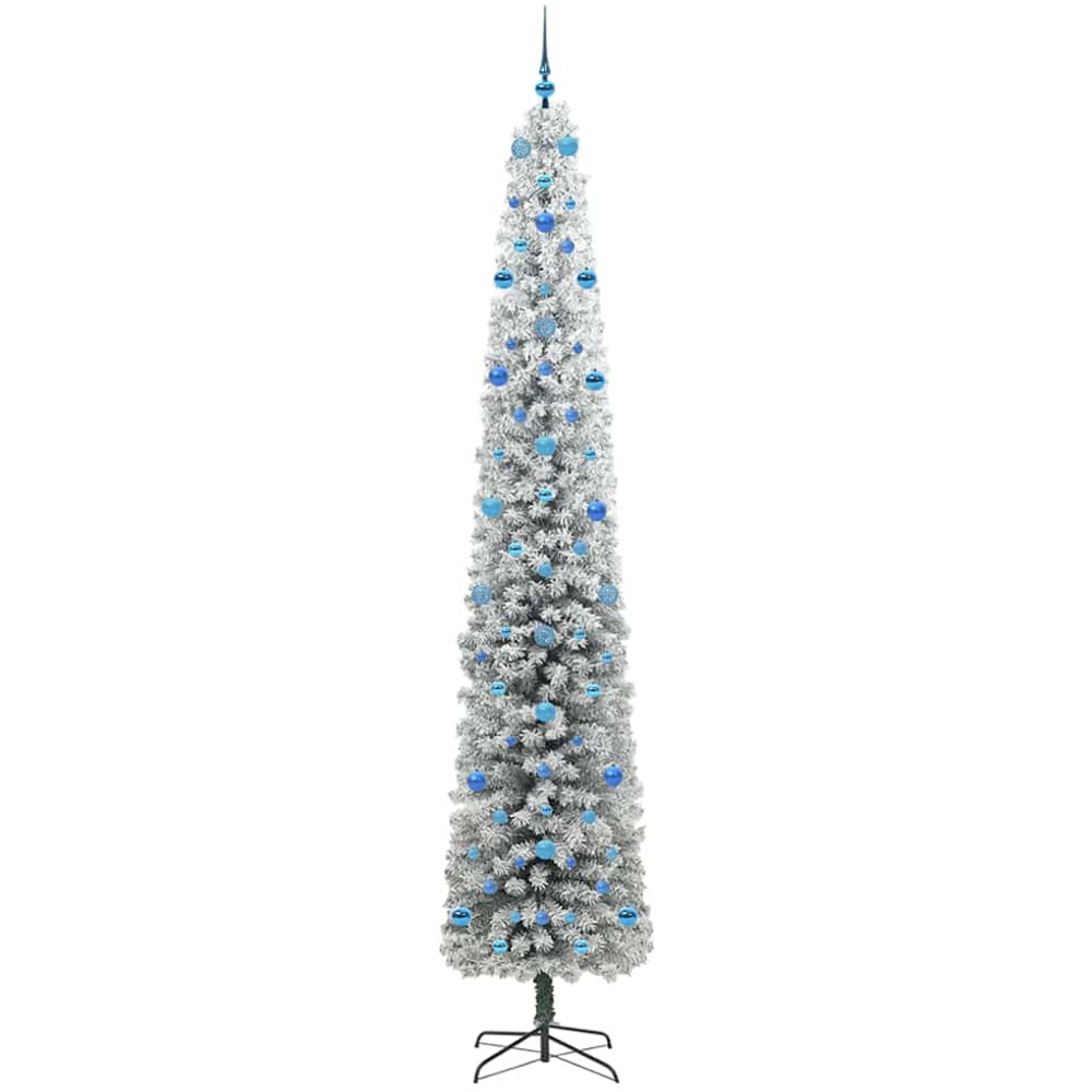 vidaXL 300 LED Pre-Lit Blue Baubles Green Artificial Snow Flocked Christmas Tree 9ft Image 4