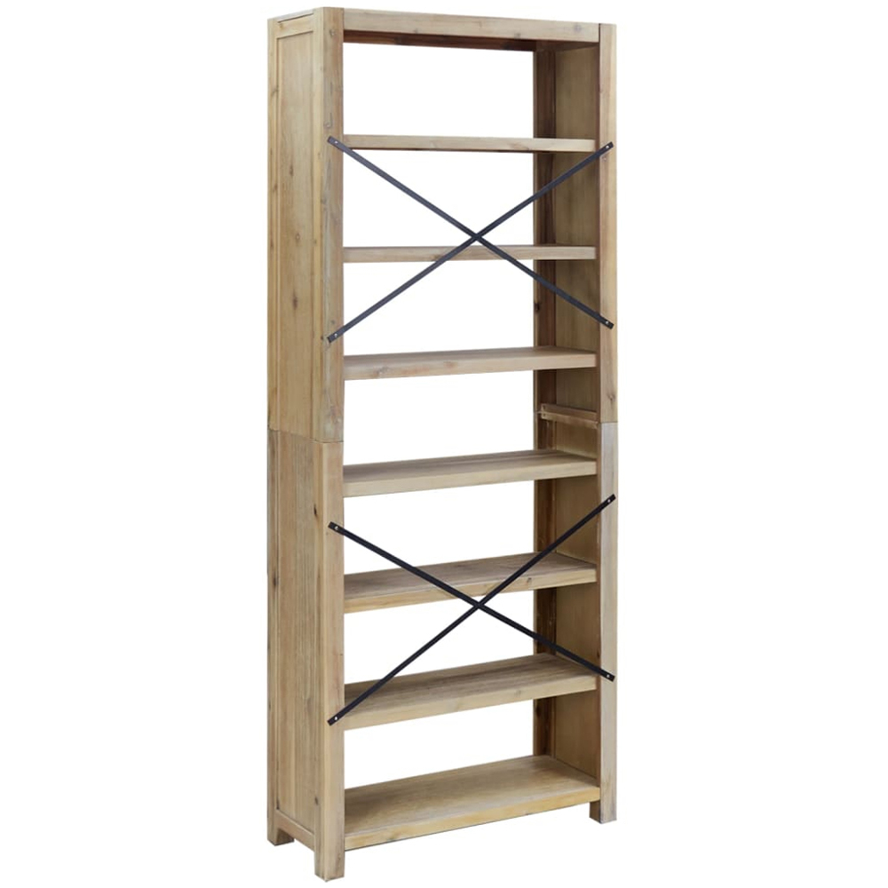 vidaXL 7 Shelf Natural Solid Acacia Wood Tall Bookcase Image 5
