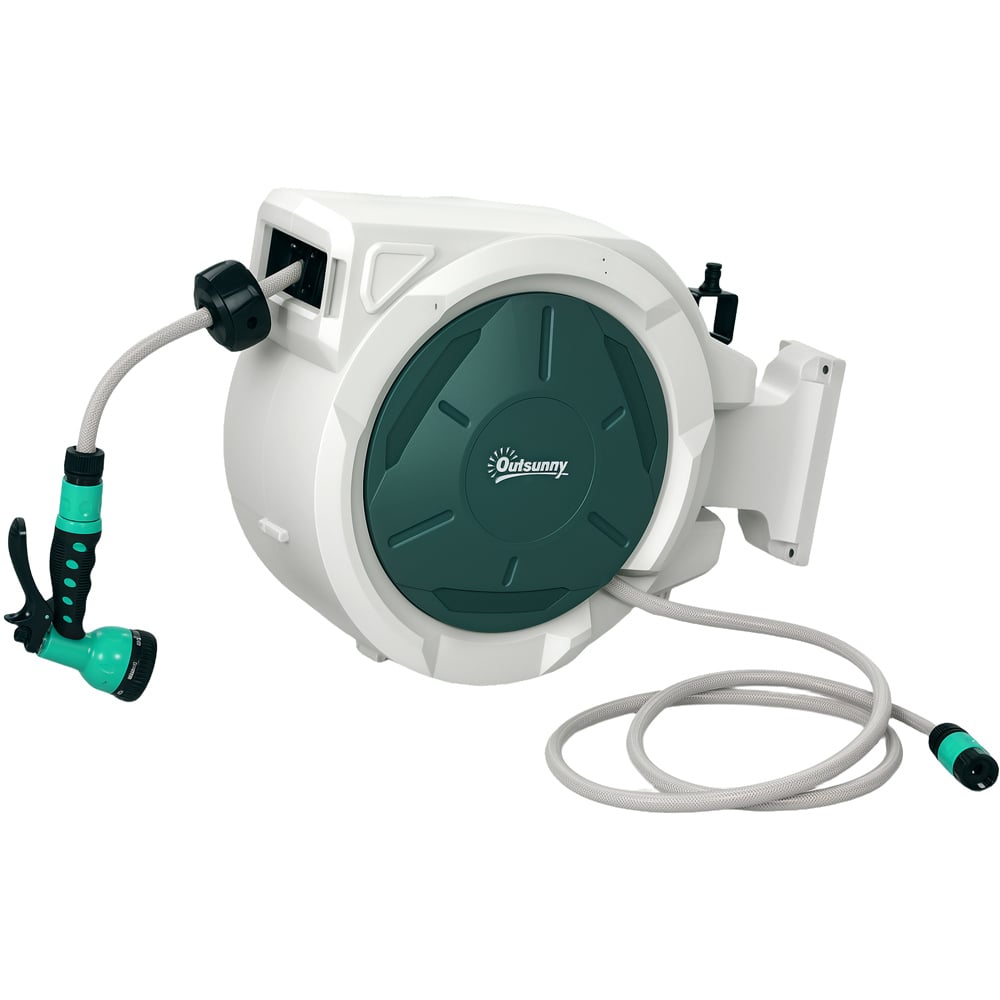 Outsunny 30m Grey Wall Mounted Retractable Hose Reel with Lock Image 1