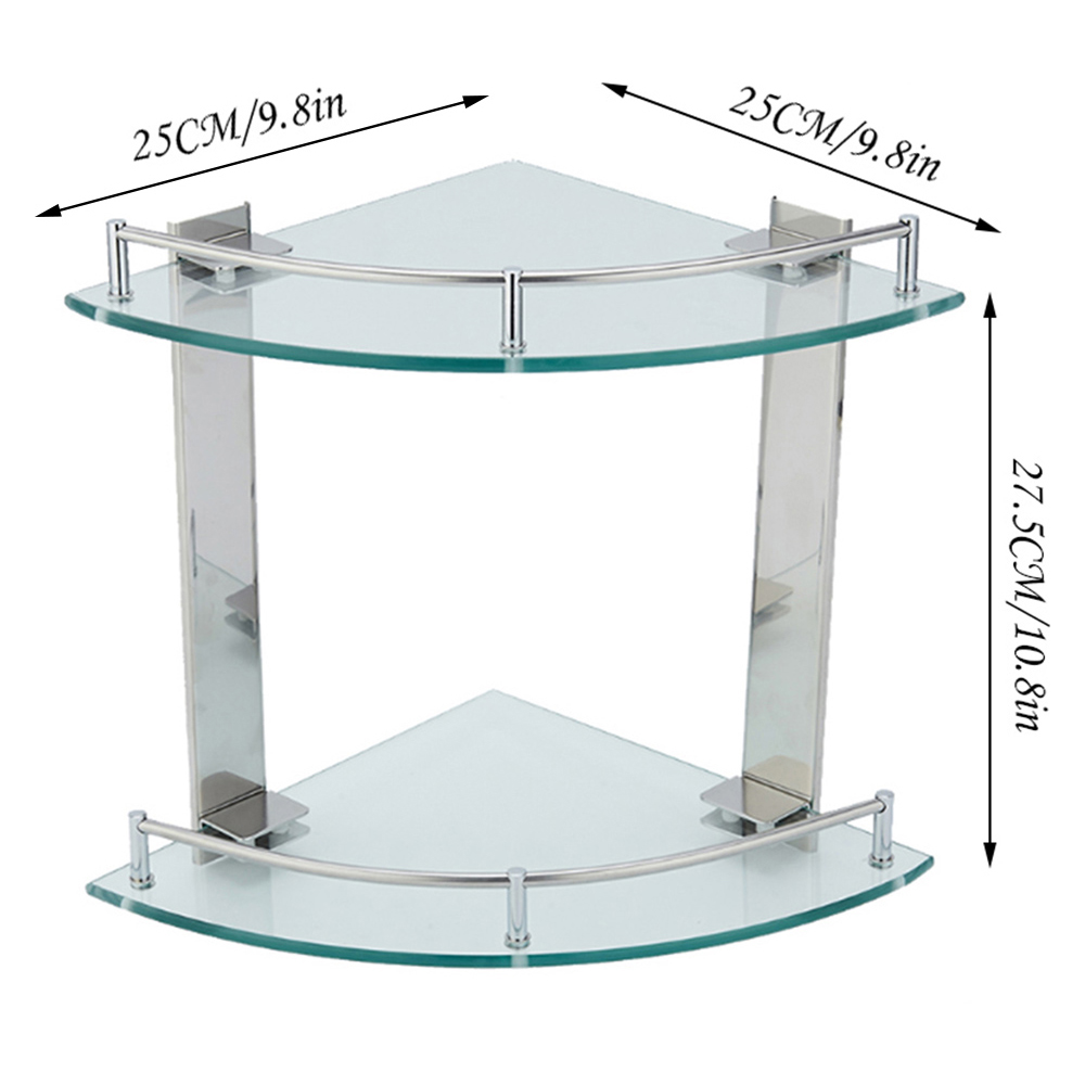 Living And Home WH0660 Tempered Glass Stainless Steel Corner Shelf Rack 2-Tier Image 7