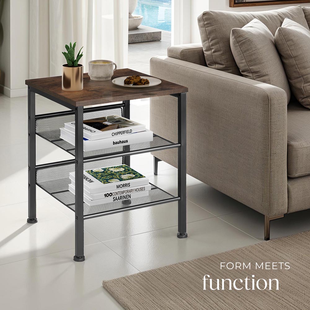 tectake Lincoln 2 Grid Shelf Dark Wood Bedside Table Image 8
