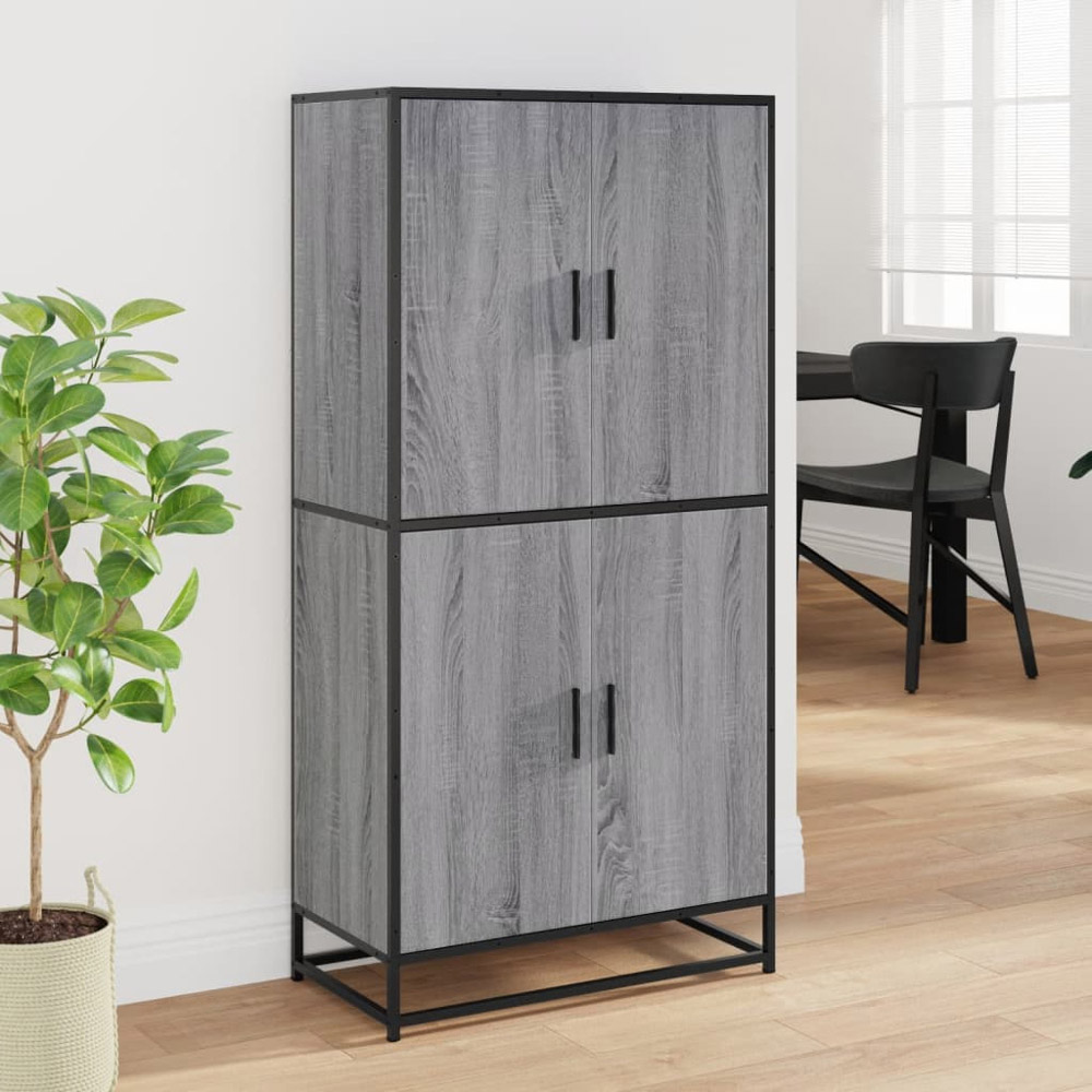 vidaXL 4 Door Grey Sonoma and Black Highboard Image 3