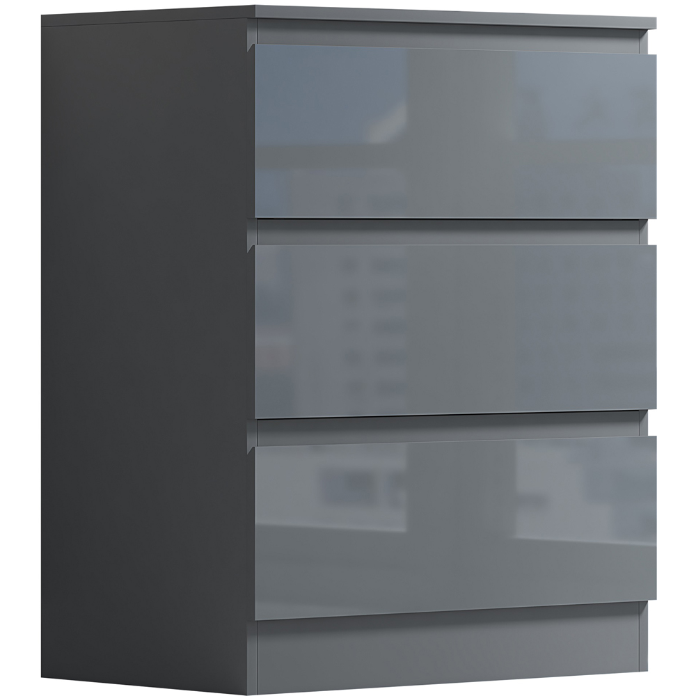 FWStyle Stora 3 Drawer Grey Gloss Chest Of Drawers Image 2