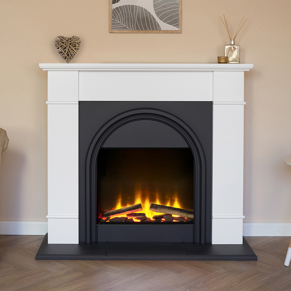 Adam Chesterfield White and Charcoal Grey Electric Fireplace Suite 44 inch Image 2