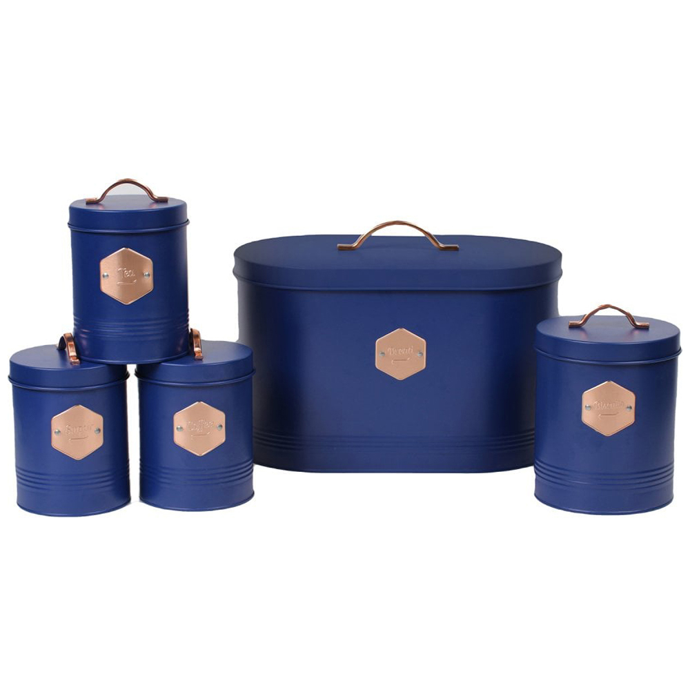 Neo Retro Inspired Matt & Copper 5 Piece Kitchen Canister Set Navy Image 1