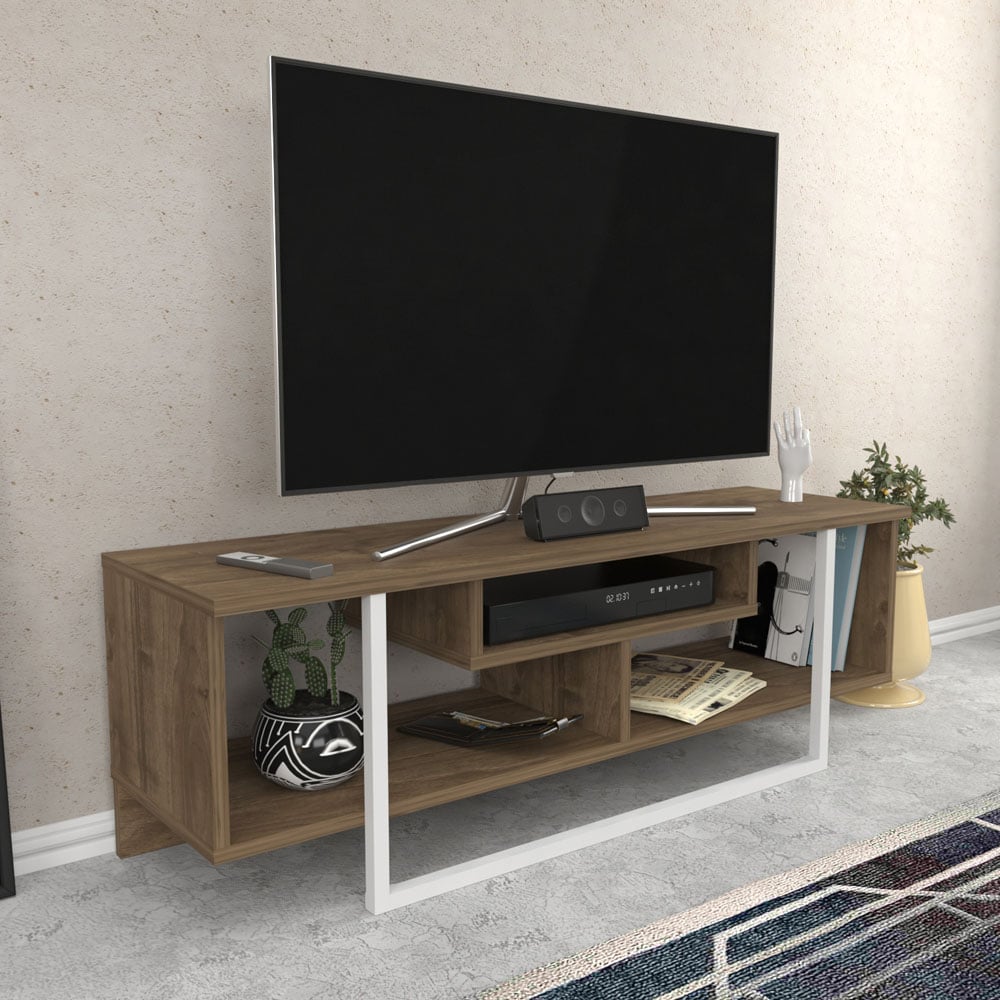 Decorotika Asal Walnut and White Wide TV Unit Image 4