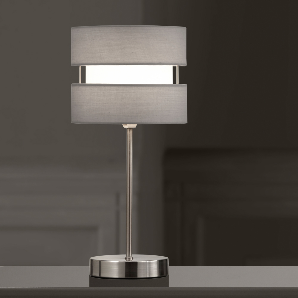 Kliving Grey Layered Fabric Shade Chrome Table Lamp Image 3