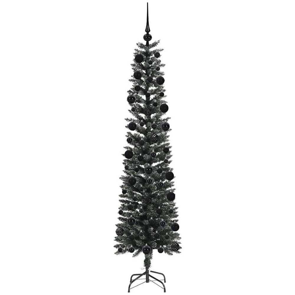 vidaXL Pre-Lit Black Baubles Green Artificial Christmas Tree 7ft Image 4