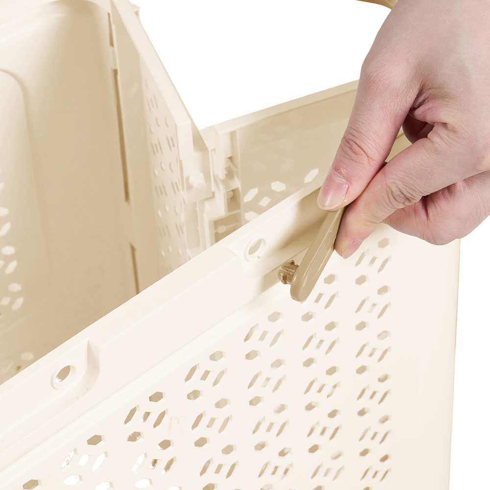 Living and Home Cream and Khaki Foldable Laundry Basket with Wheels Image 4